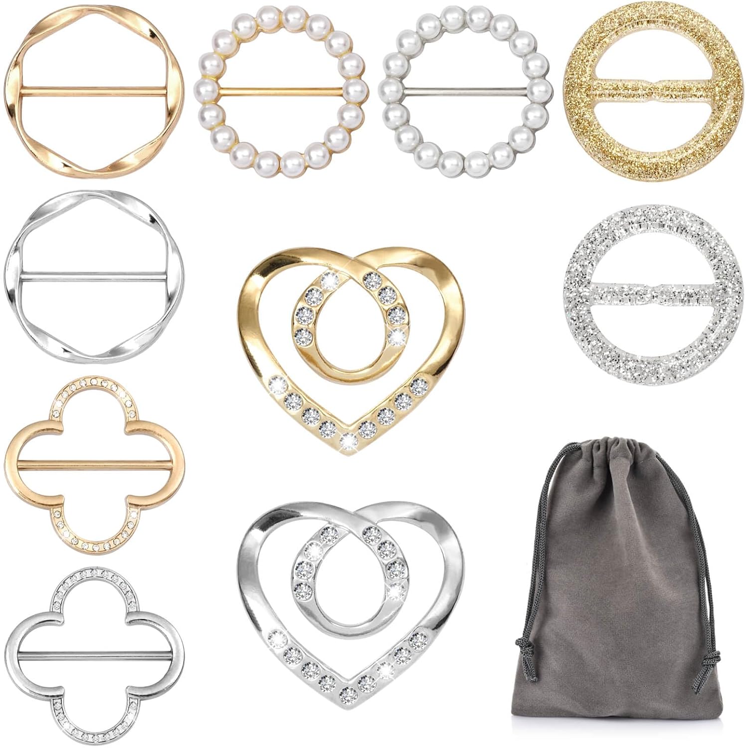 Belted Shirt Dress - 10Pcs Scarf Rings with Pearl &