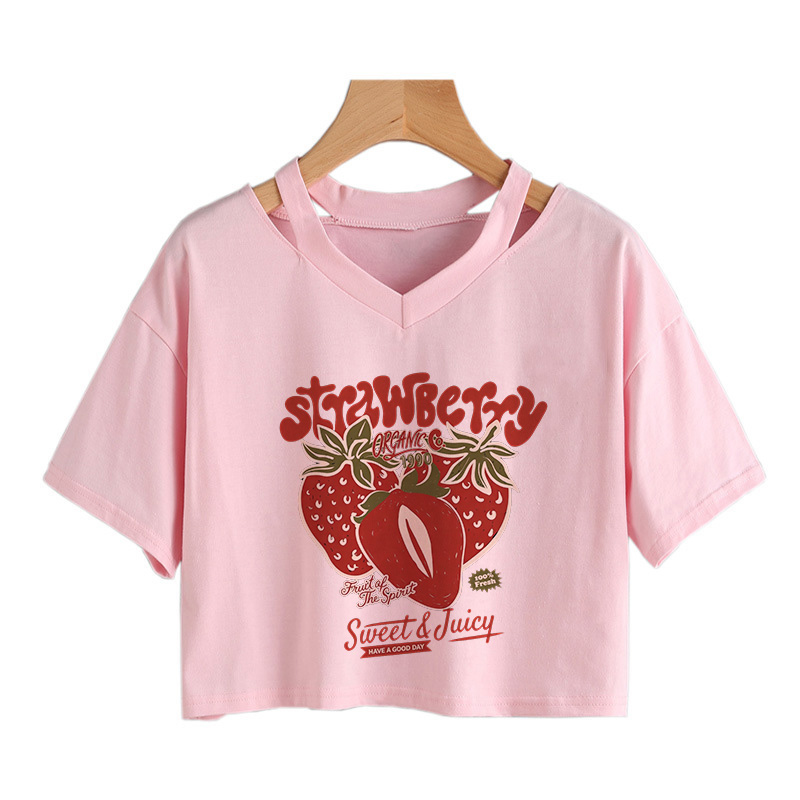 Women'S Fashion From The 90S - Strawberry Print Cropped T Shirt Women's