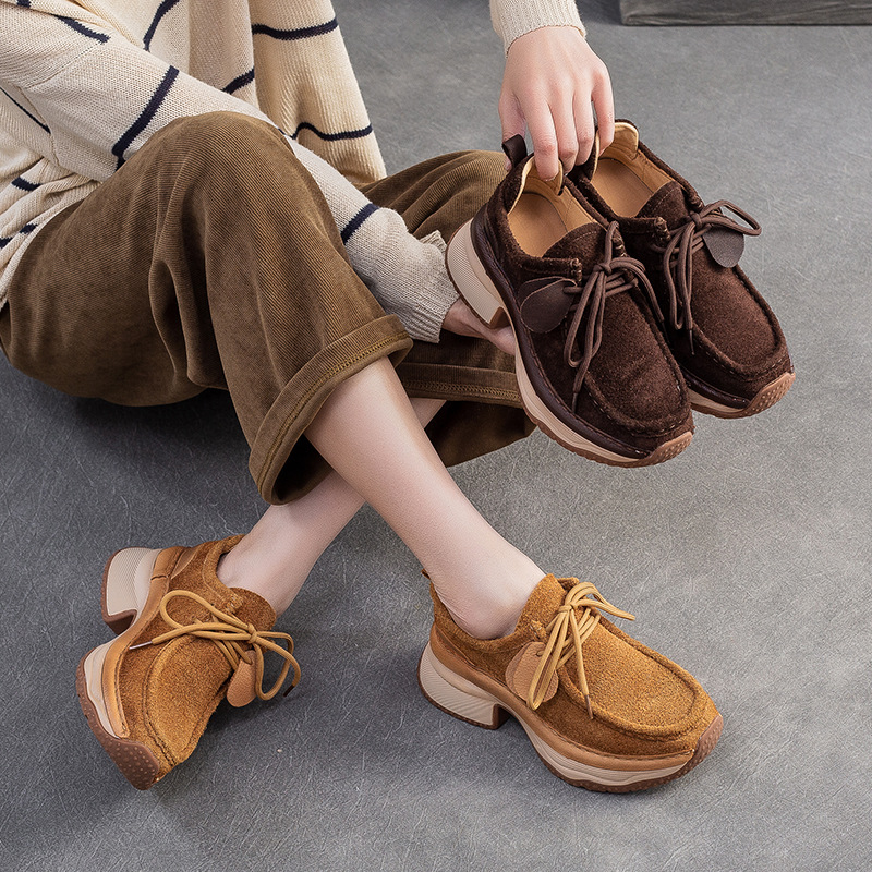 Women'S Fashion Layering - 2025 autumn new first-layer cowhide thick-soled
