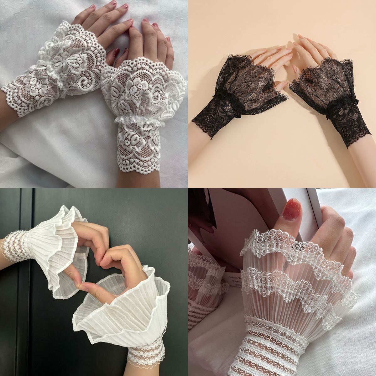 Women'S Fashion Layering - Detachable Lace Flower Mesh Flared Sleeves