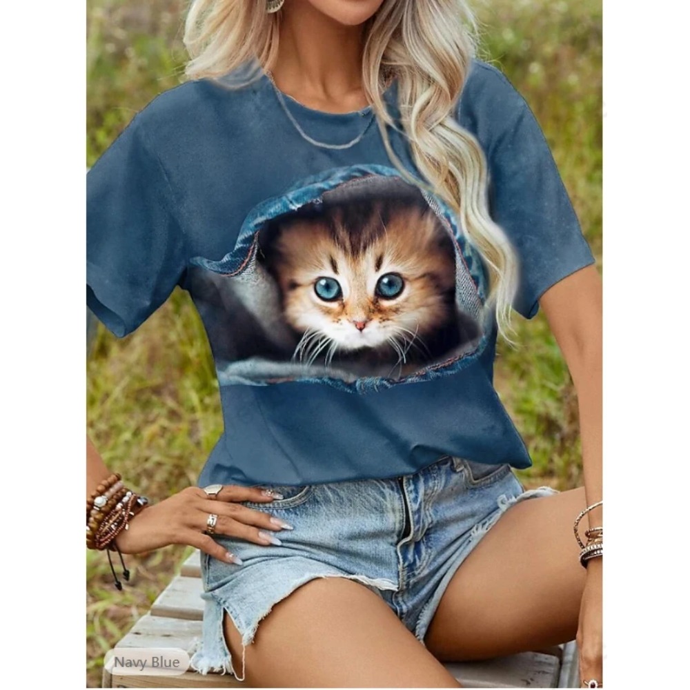 Funny Cat 3D Print Graphic T s - Women'S Fashion Designer Clothes review and price