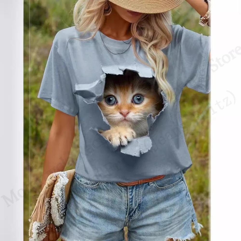 Funny Cat 3D Print Graphic T s - Women'S Fashion Designer Clothes review and price