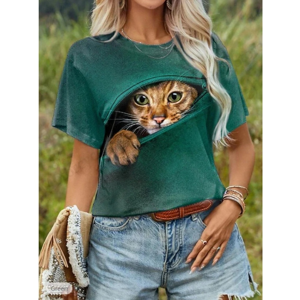 Funny Cat 3D Print Graphic T s - Women'S Fashion Designer Clothes review and price