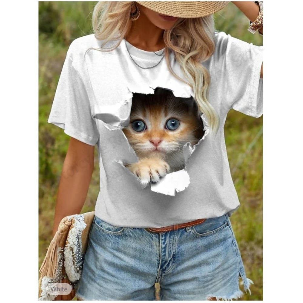 Funny Cat 3D Print Graphic T s - Women'S Fashion Designer Clothes review and price