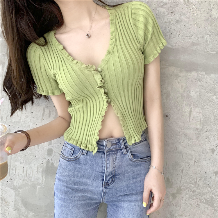 Ruffled Rib Knit Cardigan Shor - Women'S Fashion From The 90S review and price