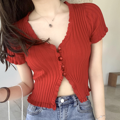 Ruffled Rib Knit Cardigan Shor - Women'S Fashion From The 90S review and price