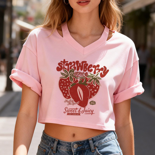 Strawberry Print Cropped T Shi - Women'S Fashion From The 90S review and price