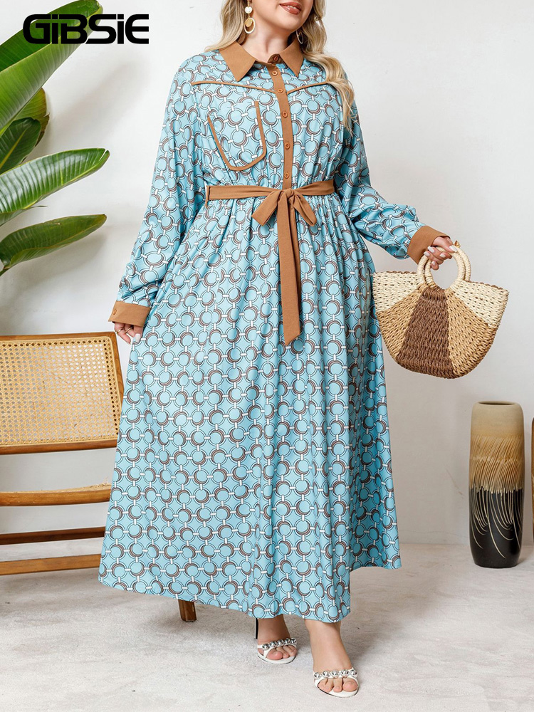 GIBSIE Plus Size Half Button P - Belted Shirt Dress review and price
