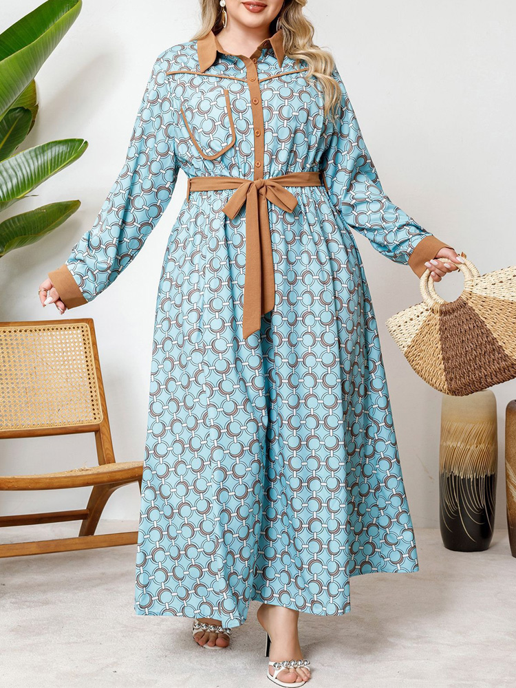 GIBSIE Plus Size Half Button P - Belted Shirt Dress review and price