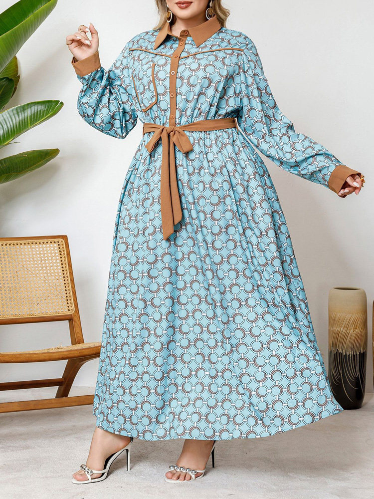 GIBSIE Plus Size Half Button P - Belted Shirt Dress review and price