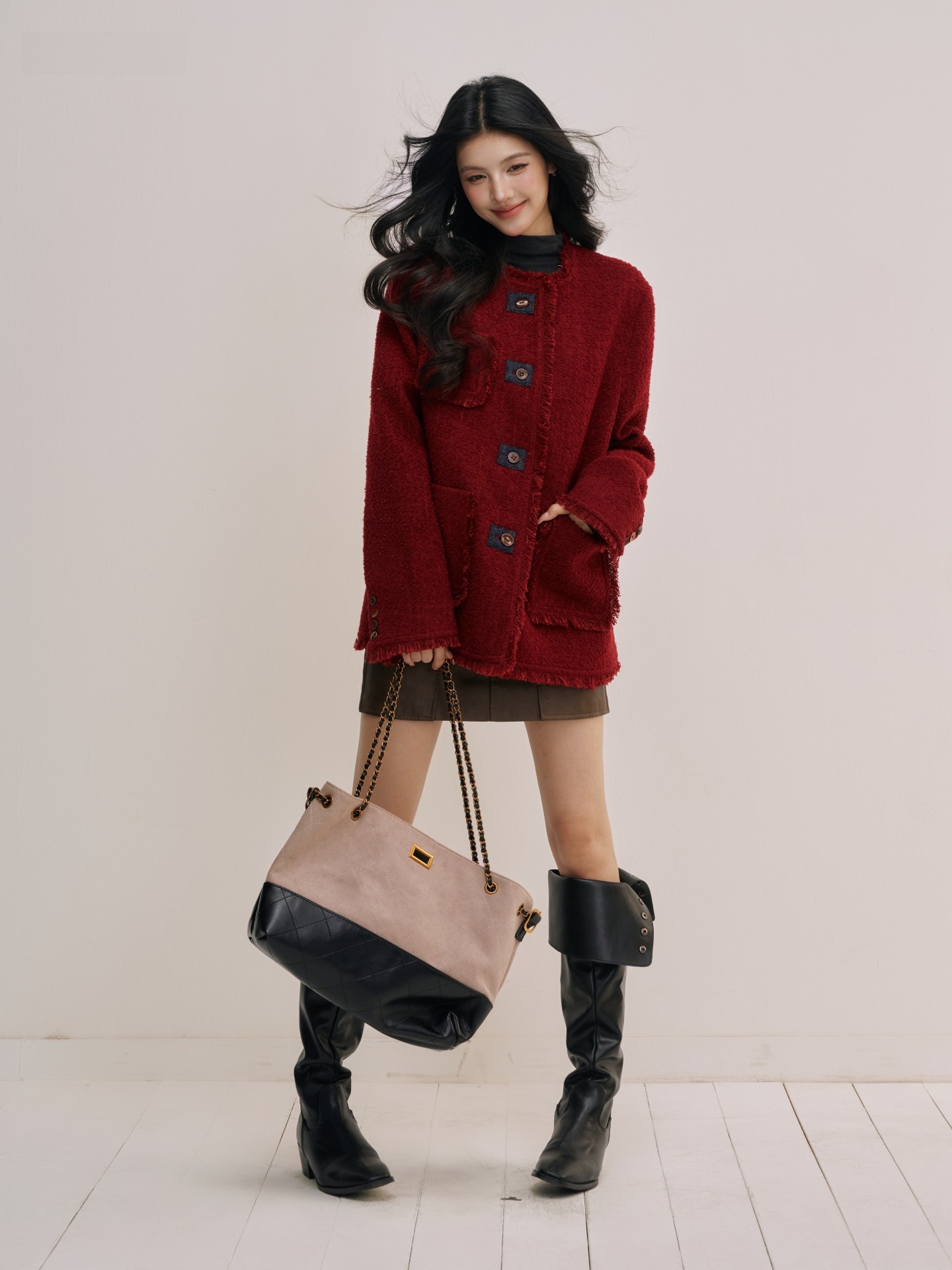 Romantic Red Gold Woolen Coat  - Women'S Fashion E Commerce review and price