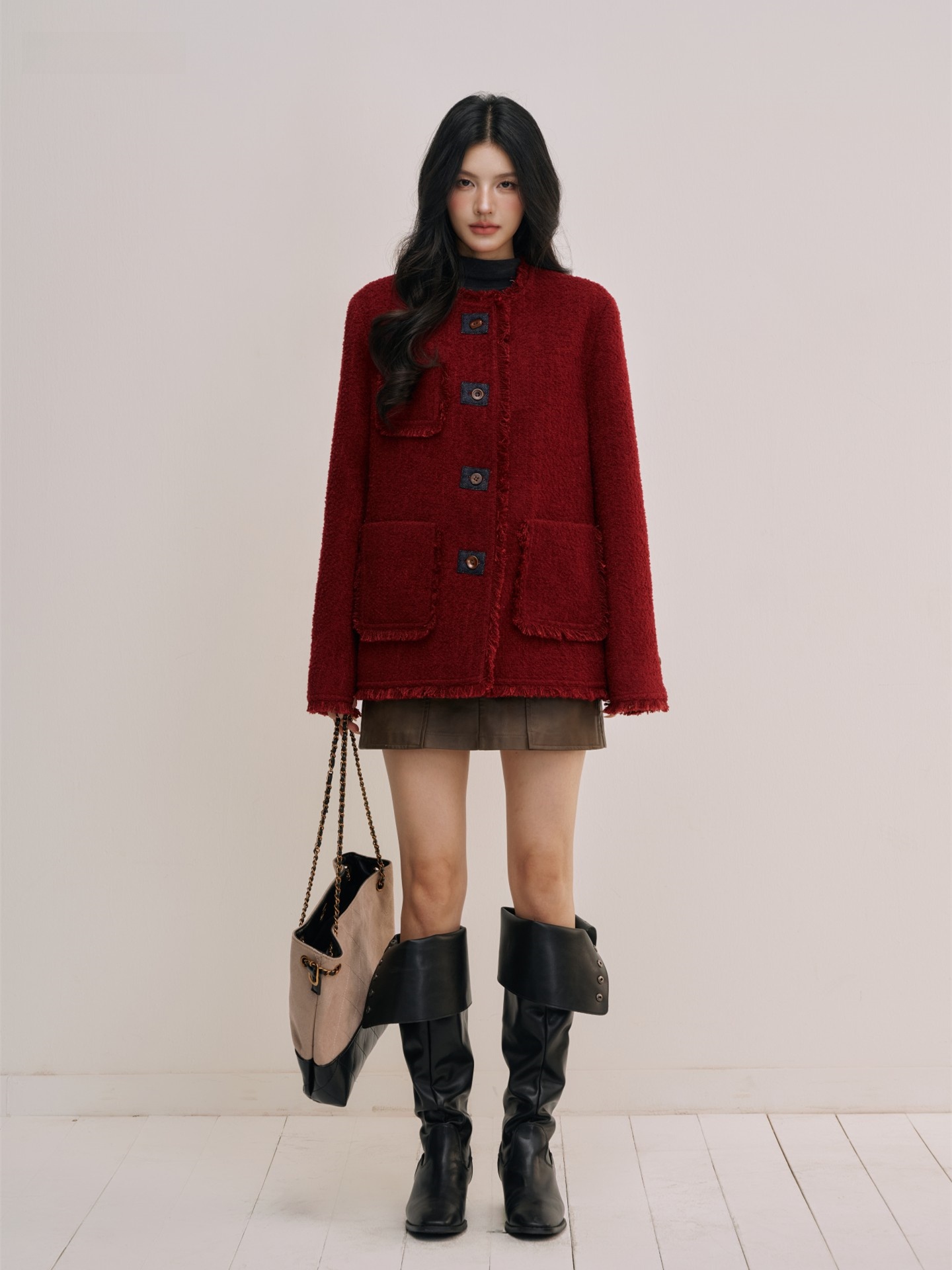 Romantic Red Gold Woolen Coat  - Women'S Fashion E Commerce review and price
