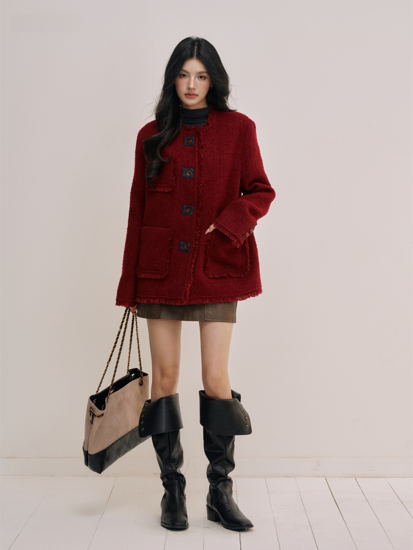 Romantic Red Gold Woolen Coat  - Women'S Fashion E Commerce review and price