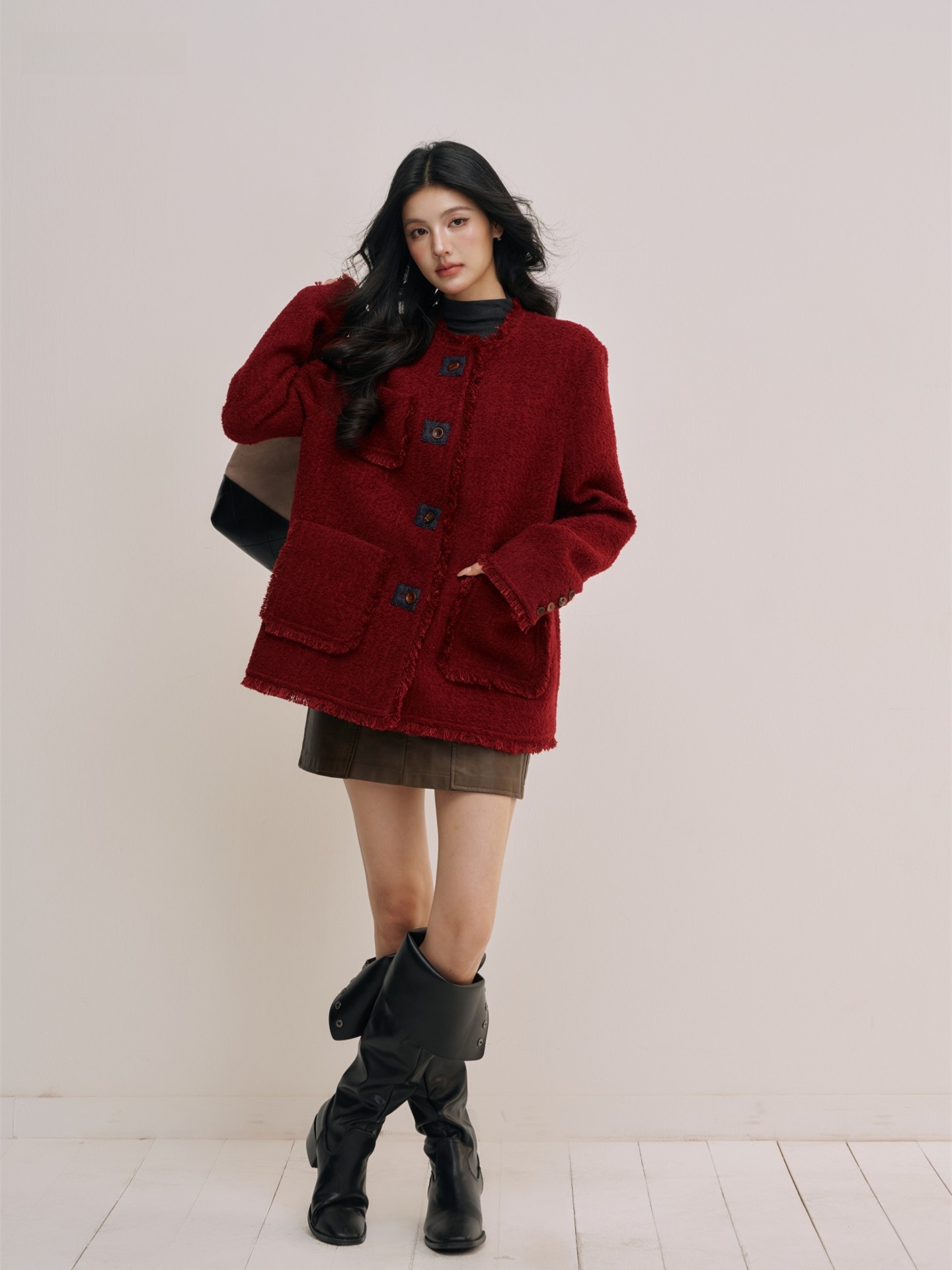 Romantic Red Gold Woolen Coat  - Women'S Fashion E Commerce review and price