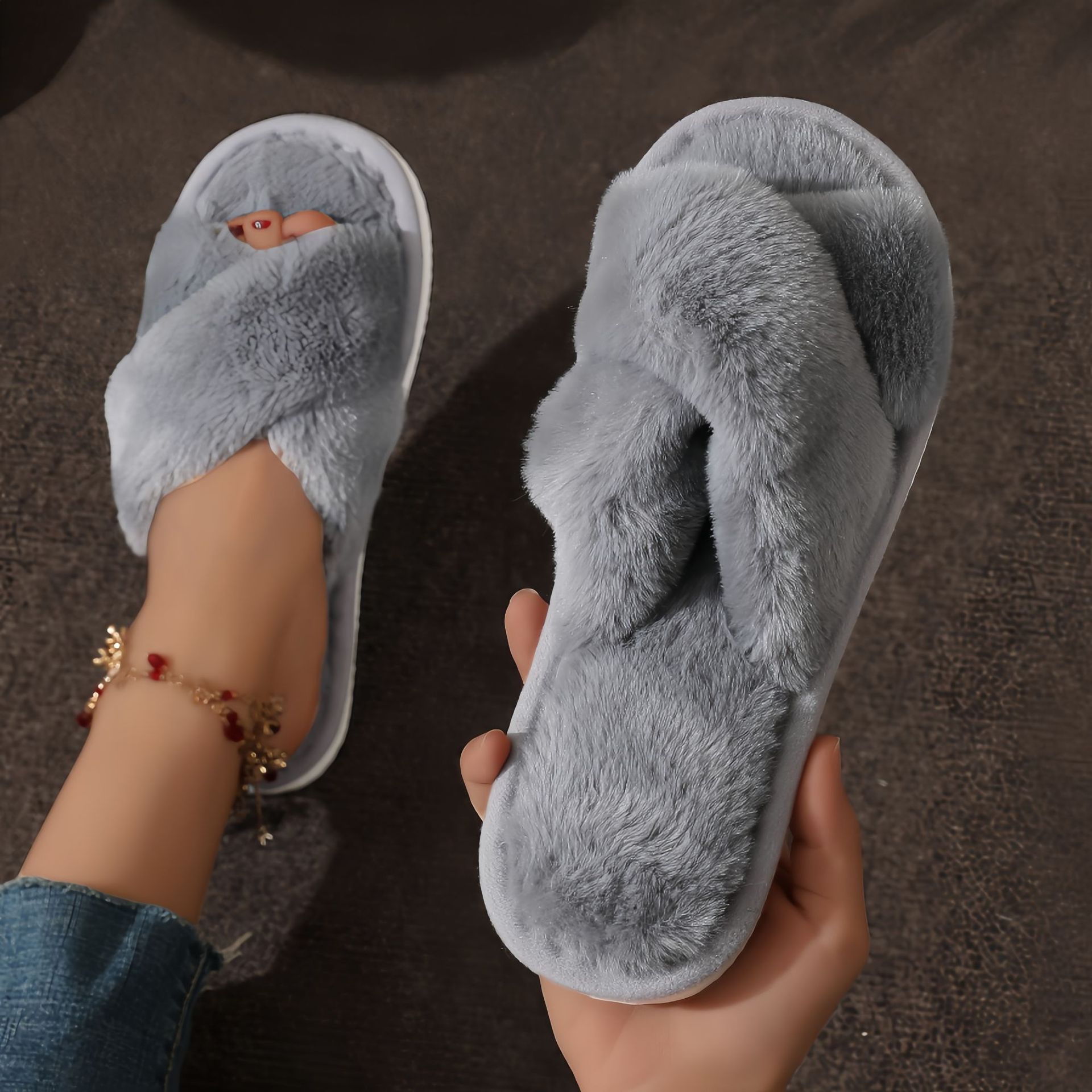 Home Fuzzy Cross Slipper Women - Women'S Fashion Winter 2025 review and price