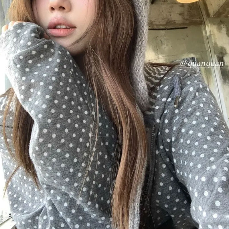 Korean Polka Dot Casual Printe - Women'S Fashion Zip Hoodie review and price