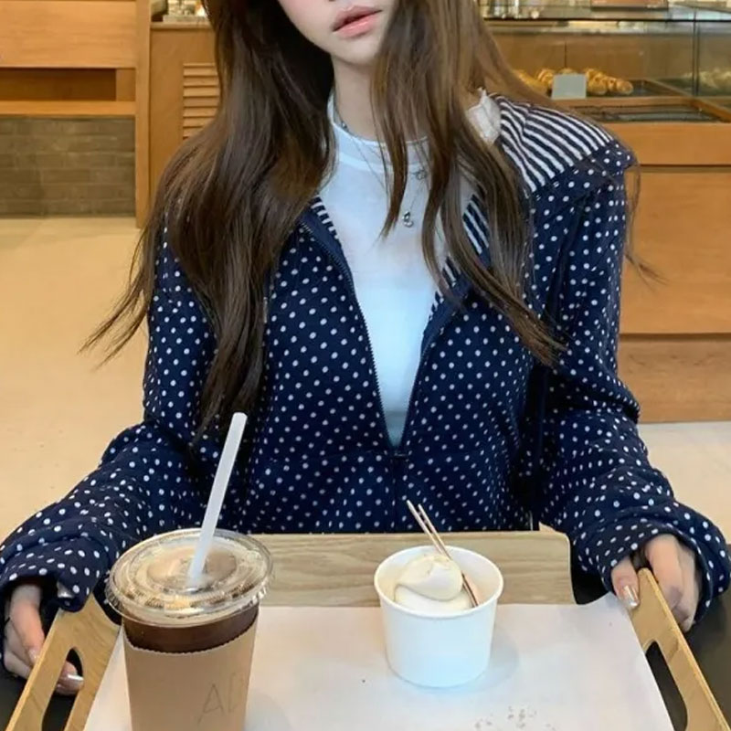 Korean Polka Dot Casual Printe - Women'S Fashion Zip Hoodie review and price