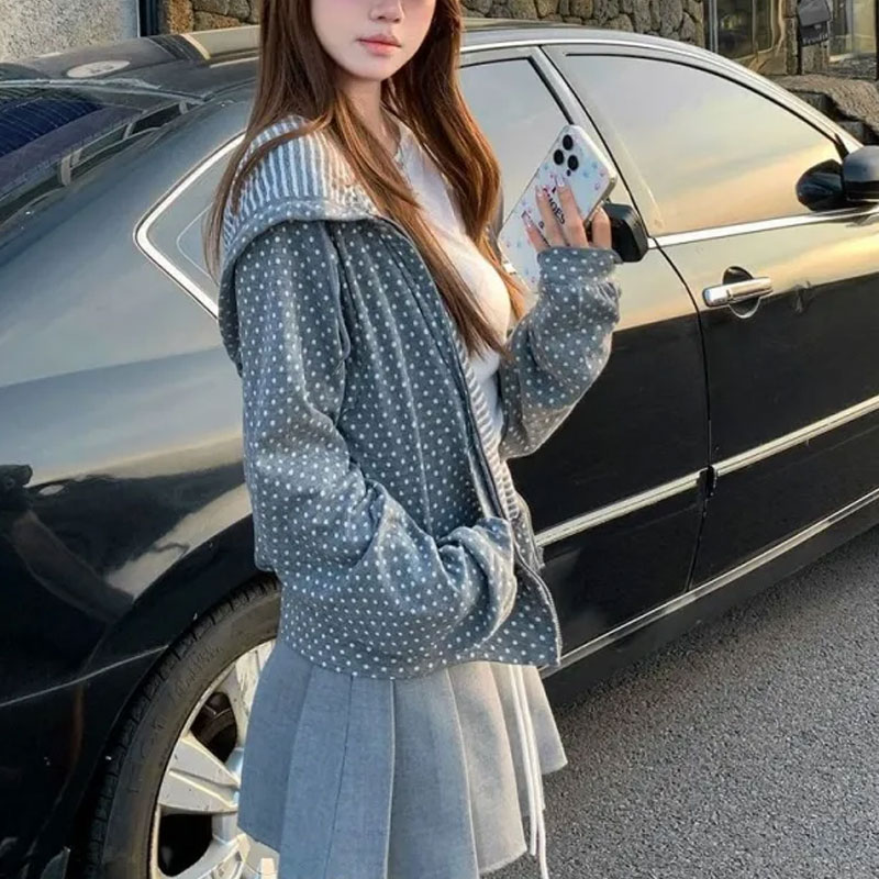 Korean Polka Dot Casual Printe - Women'S Fashion Zip Hoodie review and price