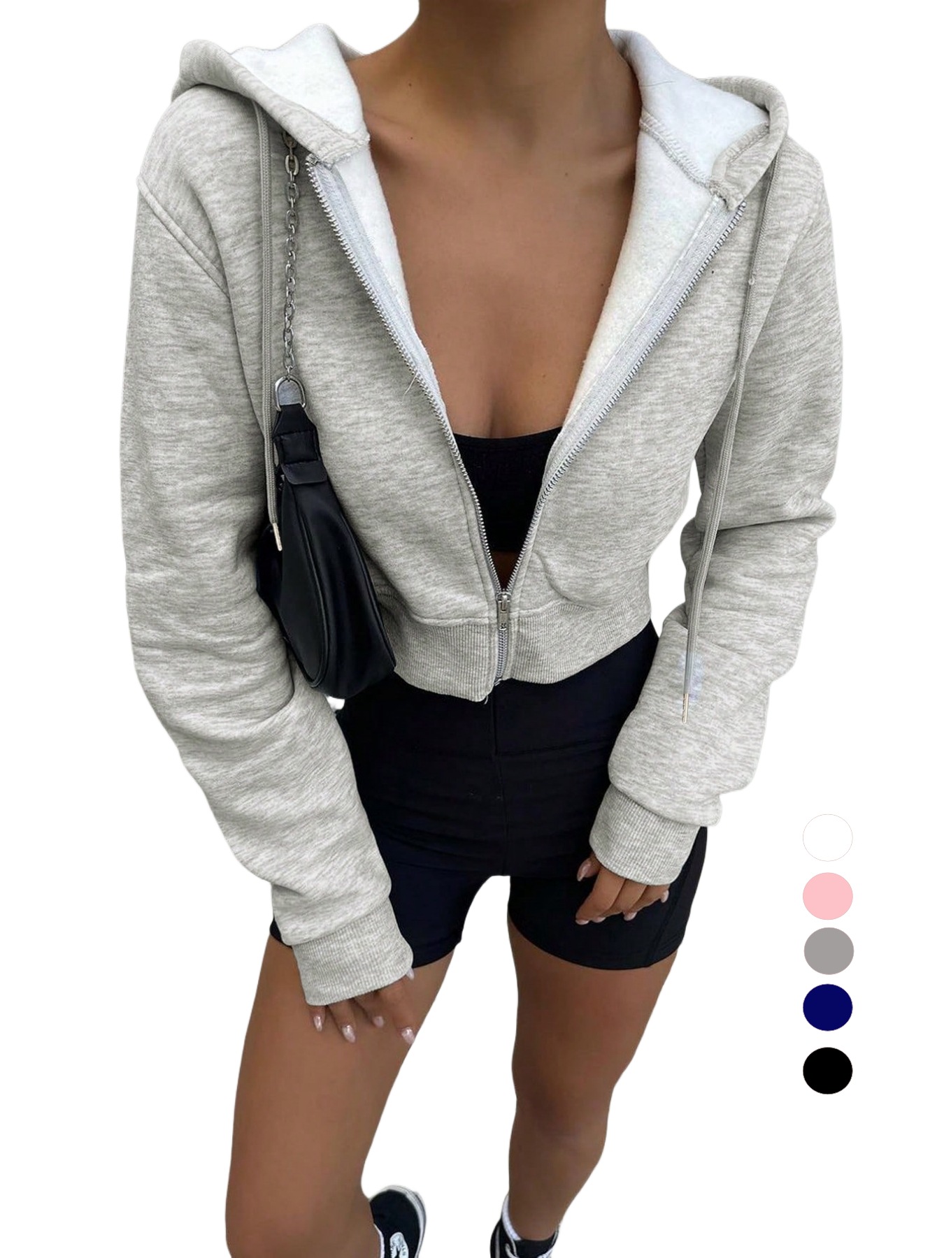 Women's Gray Cropped Zip Up Ho - Women'S Fashion Zip Hoodie review and price