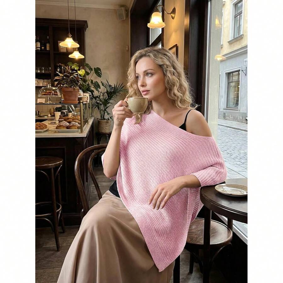 Off Shoulder Asymmetric Knit P - Women'S Fashion Poncho review and price