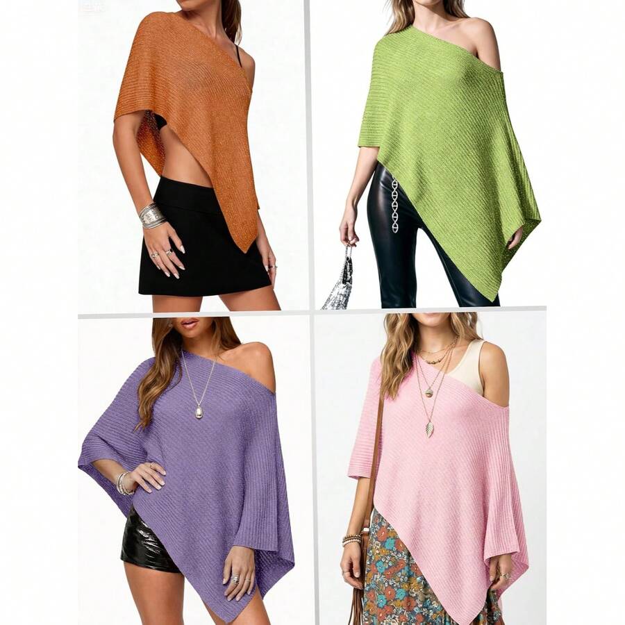 Off Shoulder Asymmetric Knit P - Women'S Fashion Poncho review and price