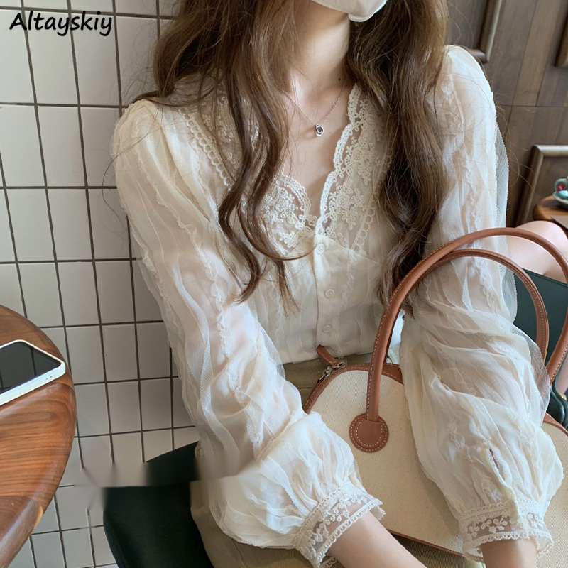 Shirts Women Lace Patchwork Fa - Women'S Fashion Designer Clothes review and price