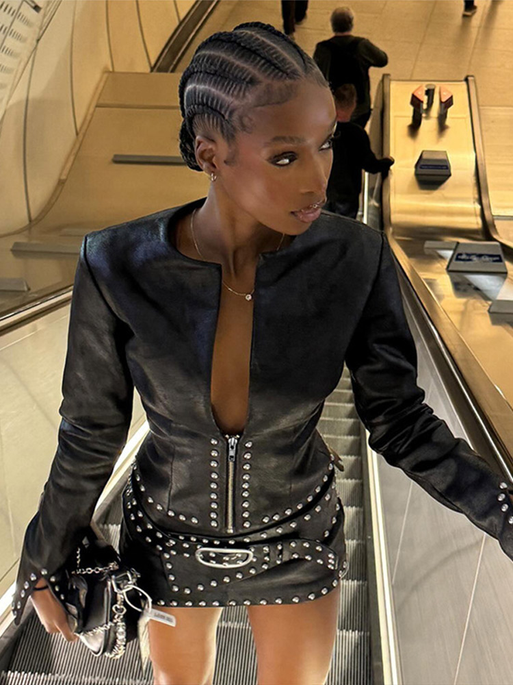 Y2k Leather Skirt Set Women Ri - Belted Shirt Dress review and price