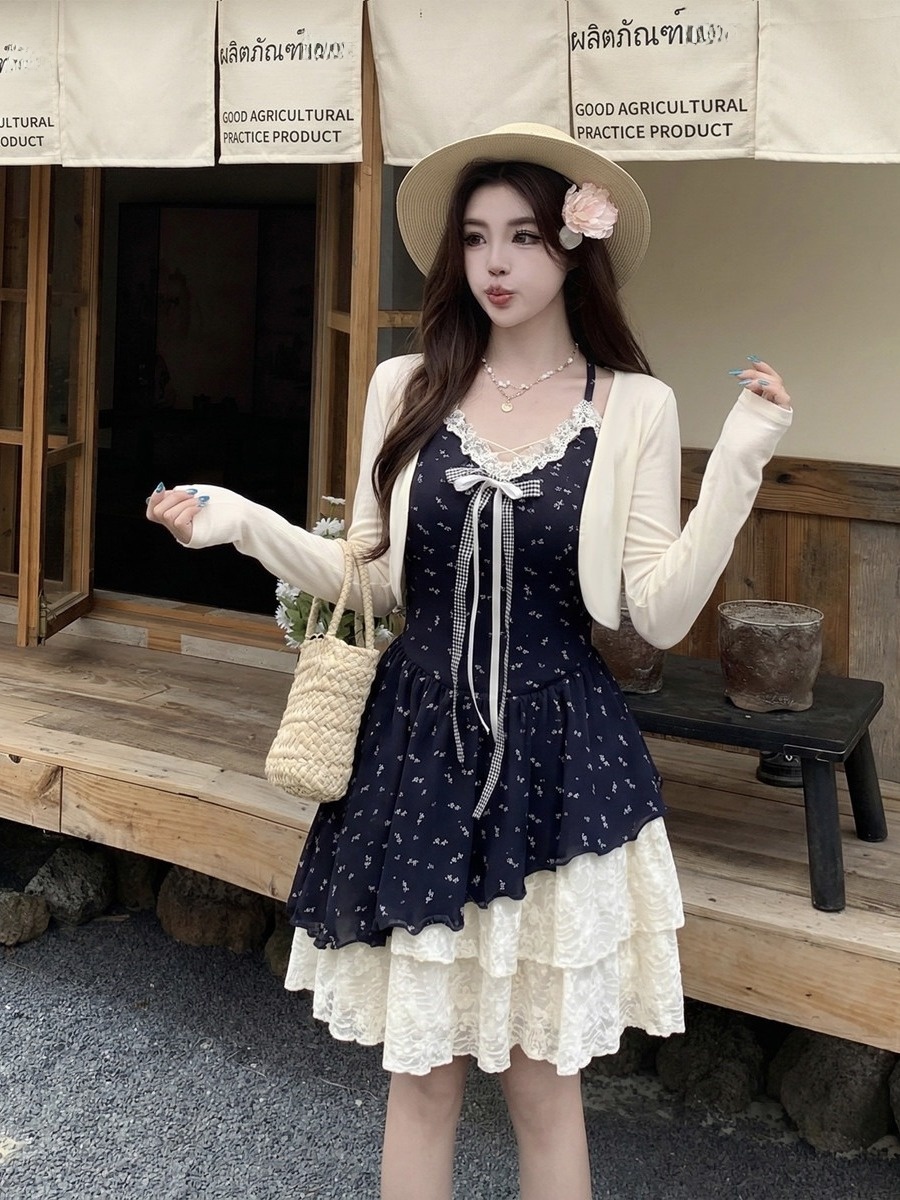 plus Size Floral Lace Trim  Kn - Belted Shirt Dress review and price