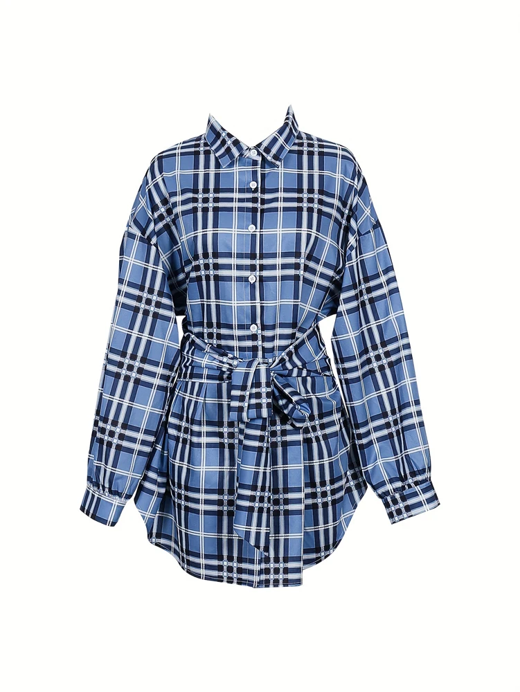 Women Plaid Shirt Dress Elasti - Belted Shirt Dress review and price